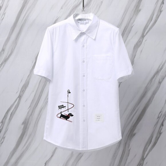 Thom Browne embroidered casual white short-sleeved shirt